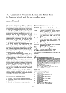 16. Gazetteer of Prehistoric, Roman and Saxon Sites in Romney Marsh and the Surrounding Area