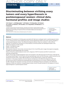 Discriminating Between Virilizing Ovary Tumors and Ovary Hyperthecosis in Postmenopausal Women: Clinical Data, Hormonal Profiles and Image Studies