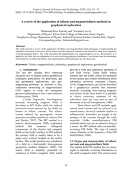 A Review of the Application of Telluric and Magnetotelluric Methods in Geophysical Exploration