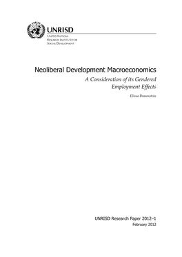 Neoliberal Development Macroeconomics a Consideration of Its Gendered Employment Effects