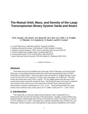 The Mutual Orbit, Mass, and Density of the Large Transneptunian Binary System Varda and Ilmarë