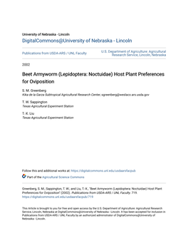 Beet Armyworm (Lepidoptera: Noctuidae) Host Plant Preferences for Oviposition