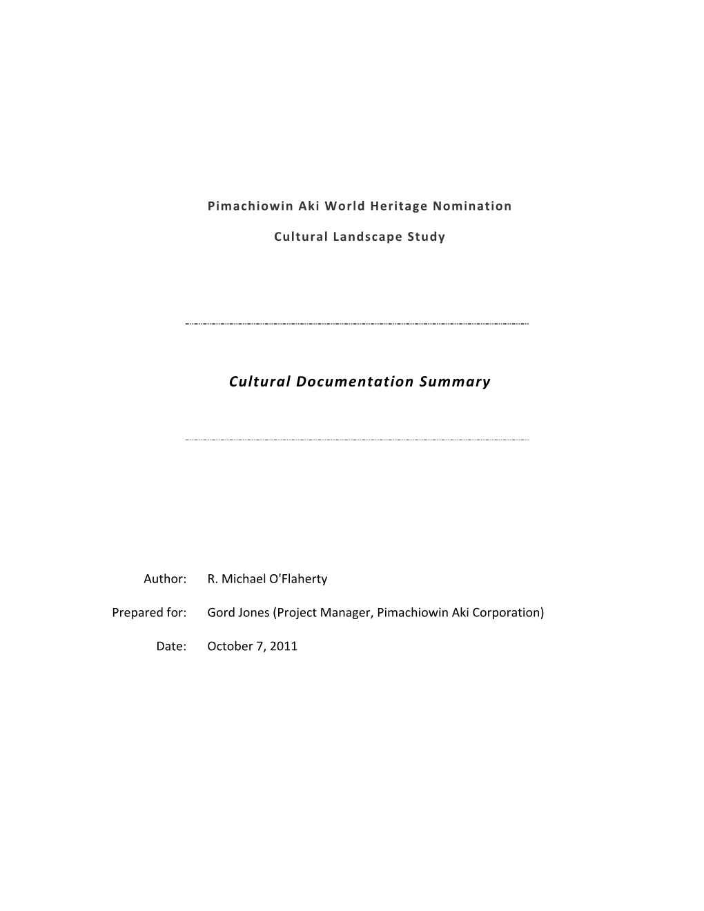 Cultural Documentation Summary