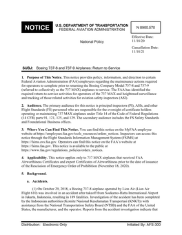 N 8900.570 NOTICE FEDERAL AVIATION ADMINISTRATION Effective Date: National Policy 11/18/20 Cancellation Date: 11/18/21