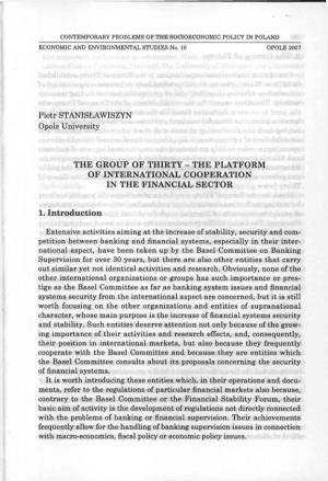 The Group of Thirty - the Platform of International Cooperation in the Financial Sector