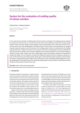 System for the Evaluation of Malting Quality of Wheat Varieties