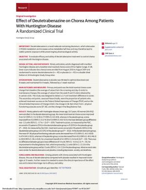 Effect of Deutetrabenazine on Chorea Among Patients with Huntington Disease a Randomized Clinical Trial
