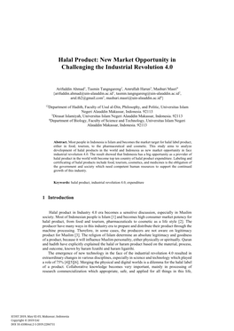Halal Product: New Market Opportunity in Challenging the Industrial Revolution 4.0