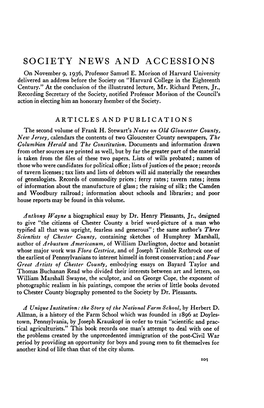 SOCIETY NEWS and ACCESSIONS on November 9, 1936, Professor Samuel E