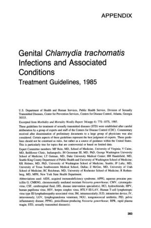 Genital Chlamydia Trachomatis Infections and Associated Conditions Treatment Guidelines, 1985