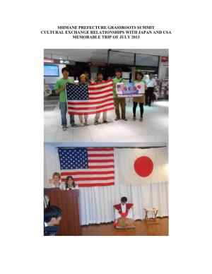 Shimane Prefecture Grassroots Summit Cultural Exchange Relationships with Japan and Usa Memorable Trip of July 2013