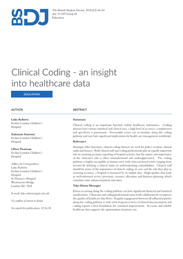Clinical Coding - an Insight Into Healthcare Data