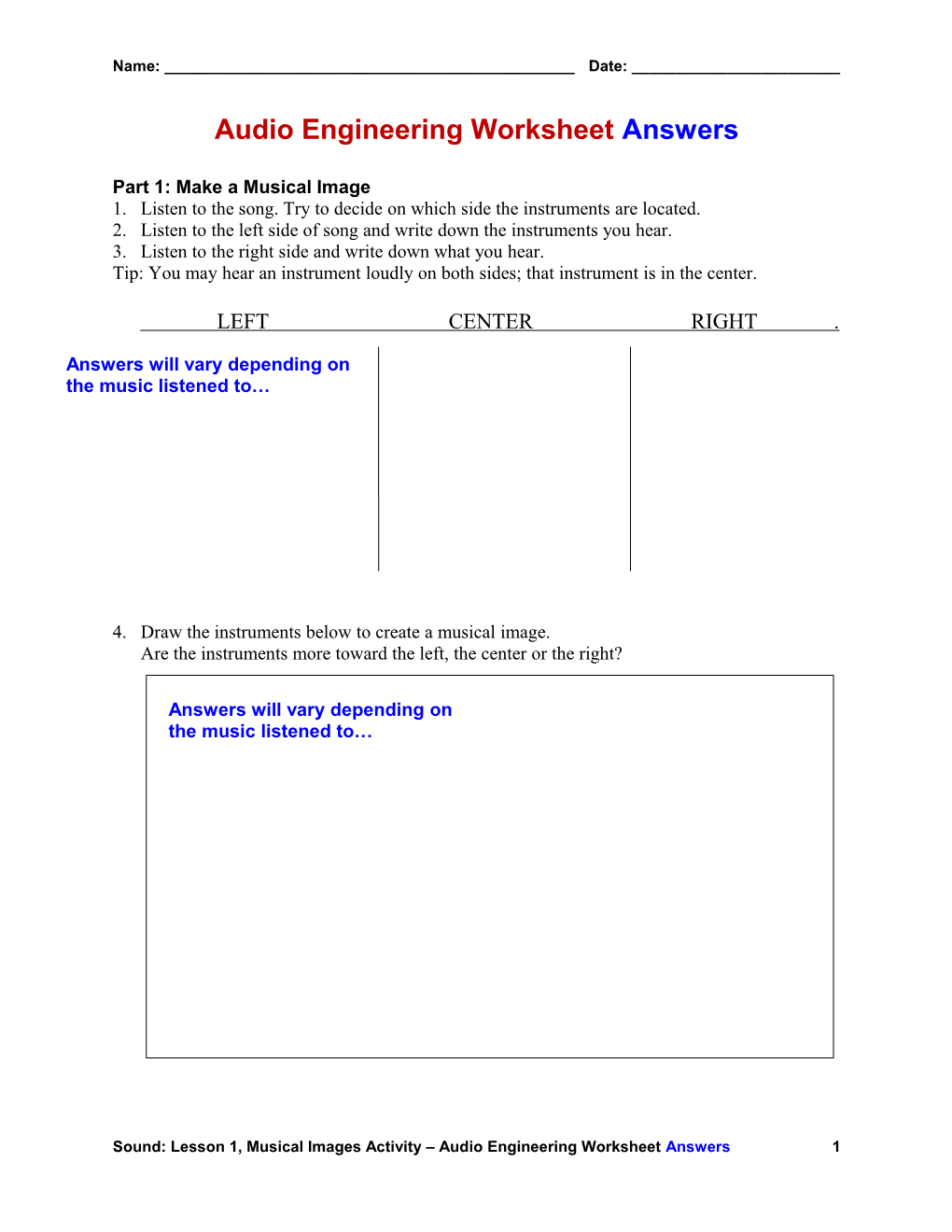 Audio Engineering Worksheet Answers