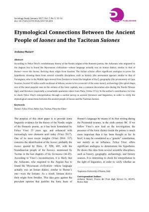 Etymological Connections Between the Ancient People of Iaones and the Tacitean Suiones