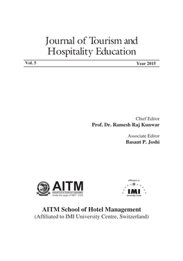 Journal of Tourism and Hospitality Education Vol, 5, 2015