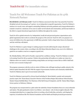 Teach for All Welcomes Teach for Pakistan As Its 47Th Network Partner