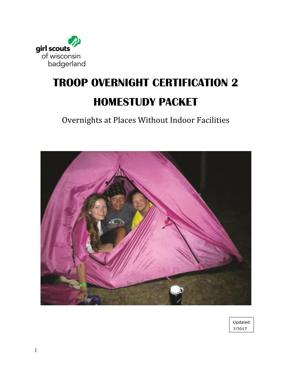 Troop Overnight Certification 2 Homestudy Packet