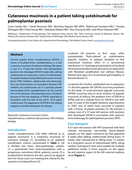 Cutaneous Mucinosis in a Patient Taking Ustekinumab for Palmoplantar Psoriasis