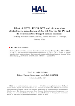 Effect of EDTA, EDDS, NTA and Citric Acid on Electrokinetic Remediation of As, Cd, Cr, Cu, Ni, Pb and Zn Contam- Inated Dredged Marine Sediment