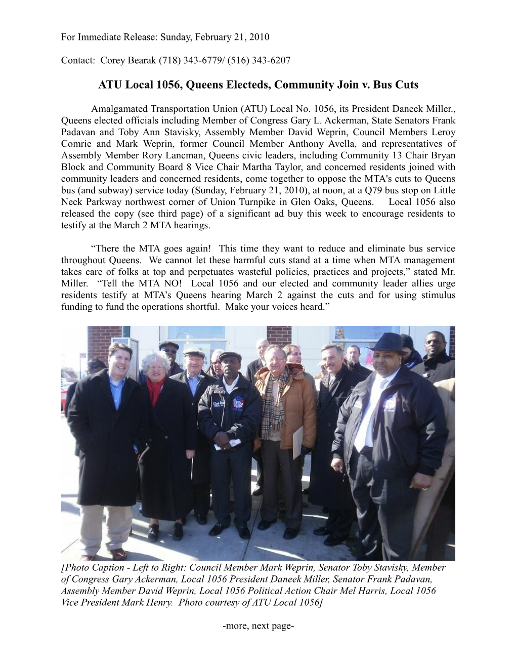 ATU Local 1056, Queens Electeds, Community Join V. Bus Cuts