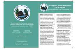 Ocklawaha River Restoration FACT SHEET Florida Defenders of the Environment, Inc