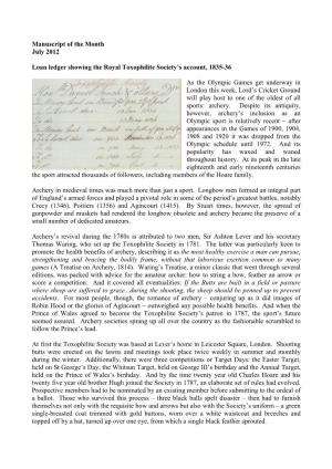 Manuscript of the Month July 2012