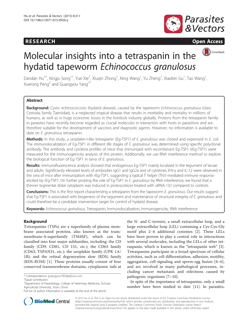Molecular Insights Into a Tetraspanin in the Hydatid