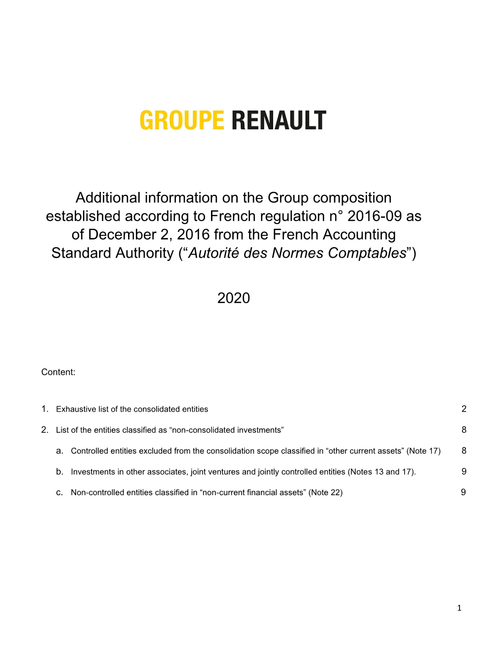 Additional Information on the Renault Group