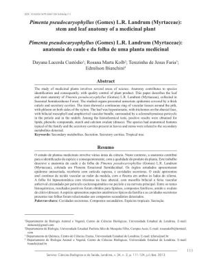Pimenta Pseudocaryophyllus (Gomes) L.R. Landrum (Myrtaceae): Stem and Leaf Anatomy of a Medicinal Plant