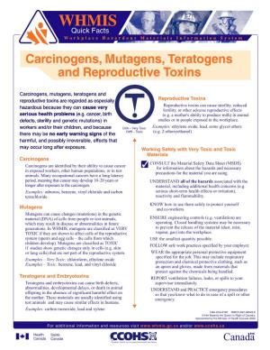 Carcinogens, Mutagens, Teratogens and Reproductive Toxins