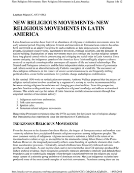 New Religious Movements in Latin America Página 1 De 12