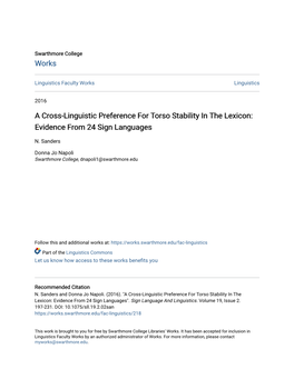 A Cross-Linguistic Preference for Torso Stability in the Lexicon: Evidence from 24 Sign Languages