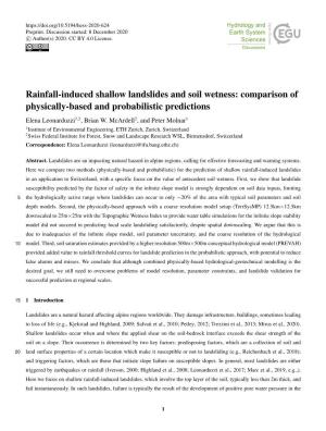 Rainfall-Induced Shallow Landslides and Soil Wetness: Comparison of Physically-Based and Probabilistic Predictions Elena Leonarduzzi1,2, Brian W
