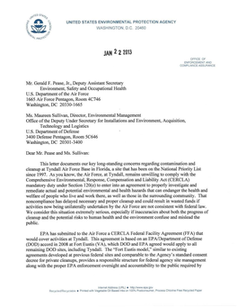 Letter to DOD on Long-Standing Cleanup Issues at Tyndall Air Force