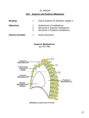 Superior and Posterior Mediastina Reading: 1. Gray's Anatomy For