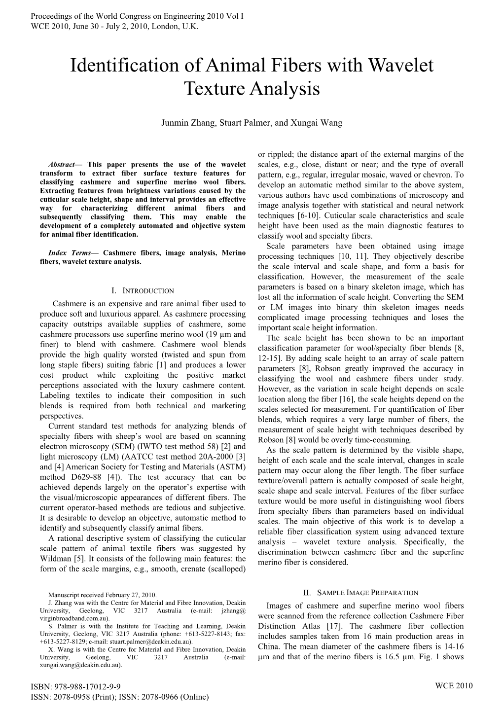 Identification of Animal Fibers with Wavelet Texture Analysis