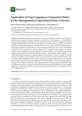 Application of Trap Cropping As Companion Plants for the Management of Agricultural Pests: a Review