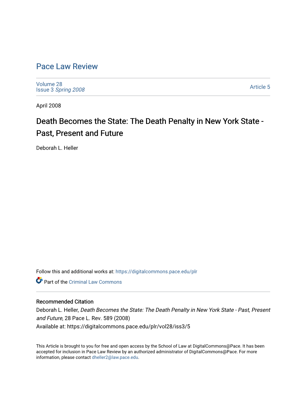 The Death Penalty in New York State - Past, Present and Future
