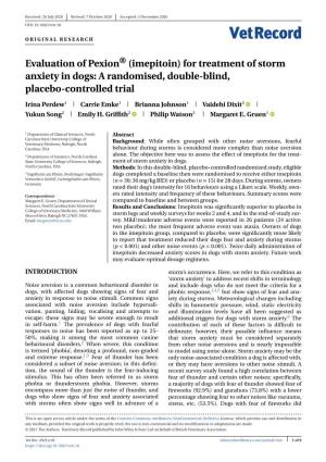 Evaluation of Pexion® (Imepitoin) for Treatment of Storm Anxiety in Dogs: a Randomised, Double-Blind, Placebo-Controlled Trial