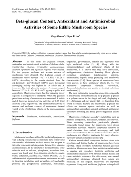 Beta-Glucan Content, Antioxidant and Antimicrobial Activities of Some Edible Mushroom Species