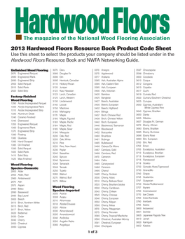 2013 Hardwood Floors Resource Book Product Code Sheet