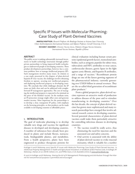 Specific IP Issues with Molecular Pharming: Case Study of Plant-Derived Vaccines