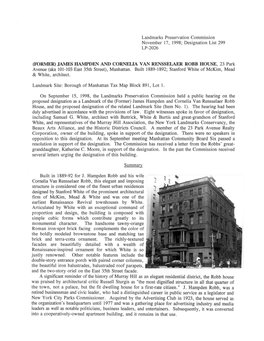 (FORMER) JAMES HAMPDEN and CORNELIA VAN RENSSELAER ROBB HOUSE, 23 Park Avenue (Aka 101-103 East 35Th Street), Manhattan