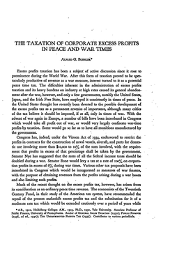 The Taxation of Corporate Excess Profits in Peace and War Times