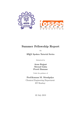 Summer Fellowship Report