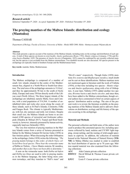 The Praying Mantises of the Maltese Islands: Distribution and Ecology (Mantodea)
