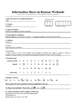 Information Sheet on Ramsar Wetlands Categories Approved by Recommendation 4.7 of the Conference of the Contracting Parties