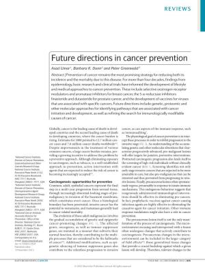 Future Directions in Cancer Prevention