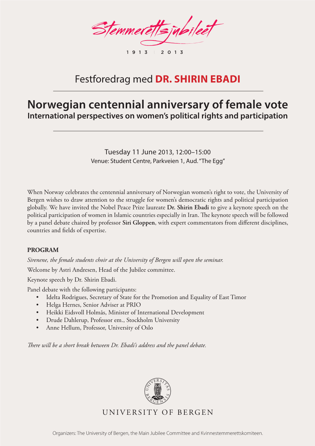 Norwegian Centennial Anniversary of Female Vote International Perspectives on Women’S Political Rights and Participation