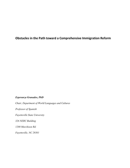 Obstacles in the Path Toward a Comprehensive Immigration Reform